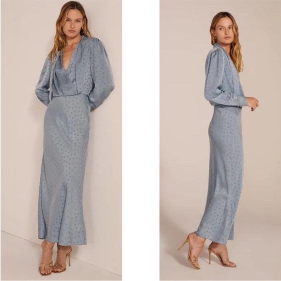 Favorite Daughter NWT The Joan Dress Blue Polka Dot Long Sleeve Sz X Small - Picture 2 of 7